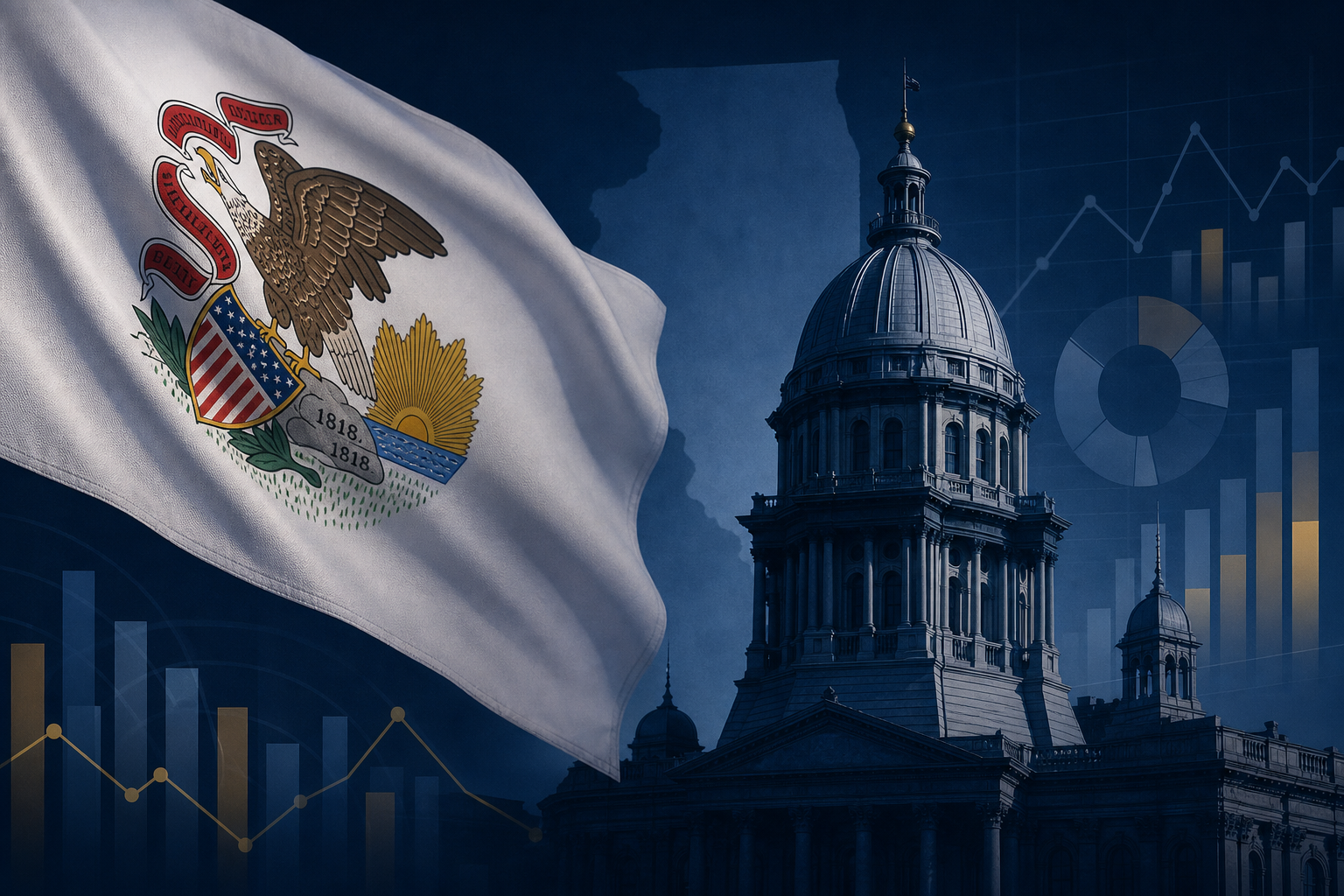 Illinois state flag with pending tax proposals theme