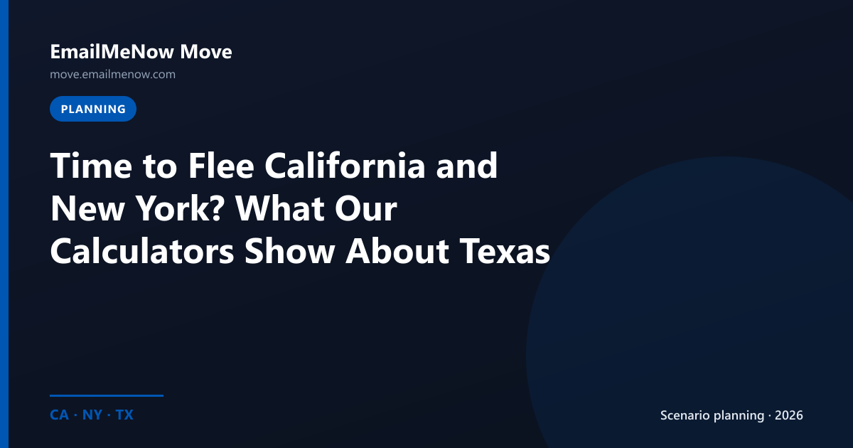 California and New York flags with Texas relocation savings theme
